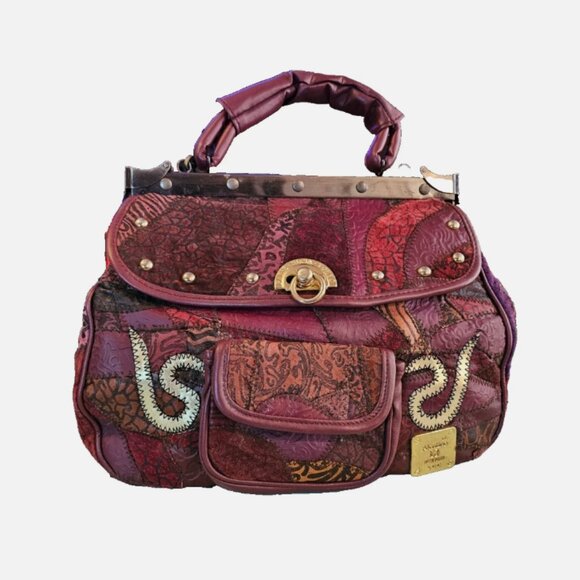 Vintage Alentino NAS BAG 80s 90s Faux Leather Patchwork Womans Hand Bag Purse - Picture 1 of 5